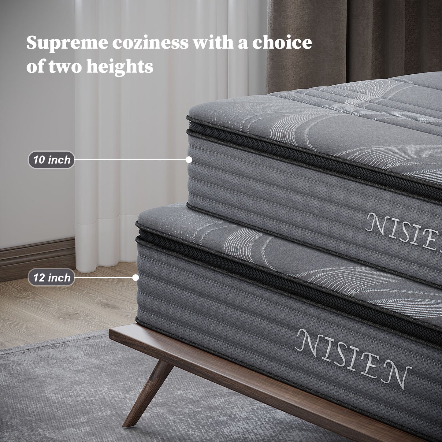 10 Inch Firm Hybrid Mattress in a Box, 5 Zone Pocket Coils and Memory Foam, Edge Support, 100 Nights Trial