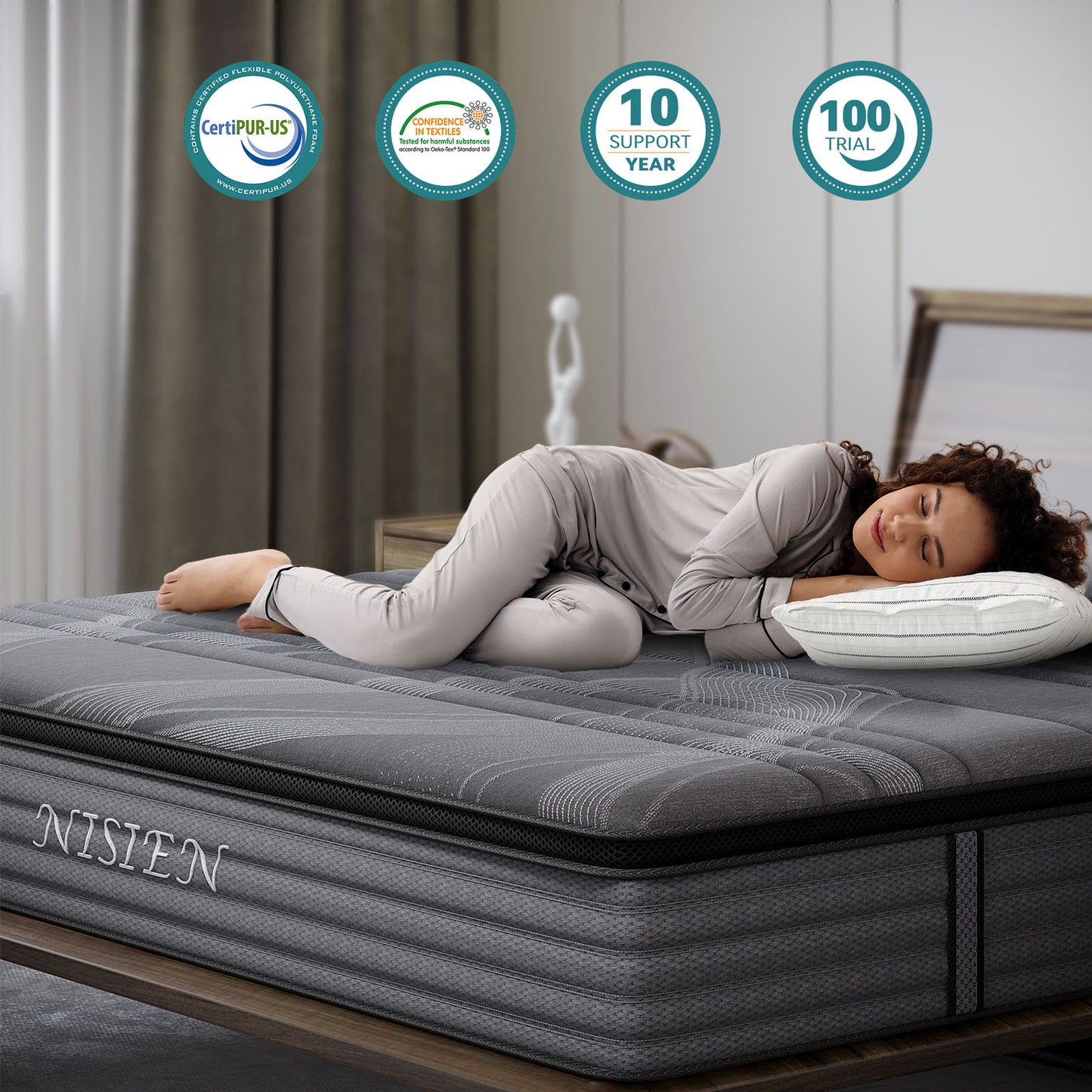 10 Inch Firm Hybrid Mattress in a Box, 5 Zone Pocket Coils and Memory Foam, Edge Support, 100 Nights Trial