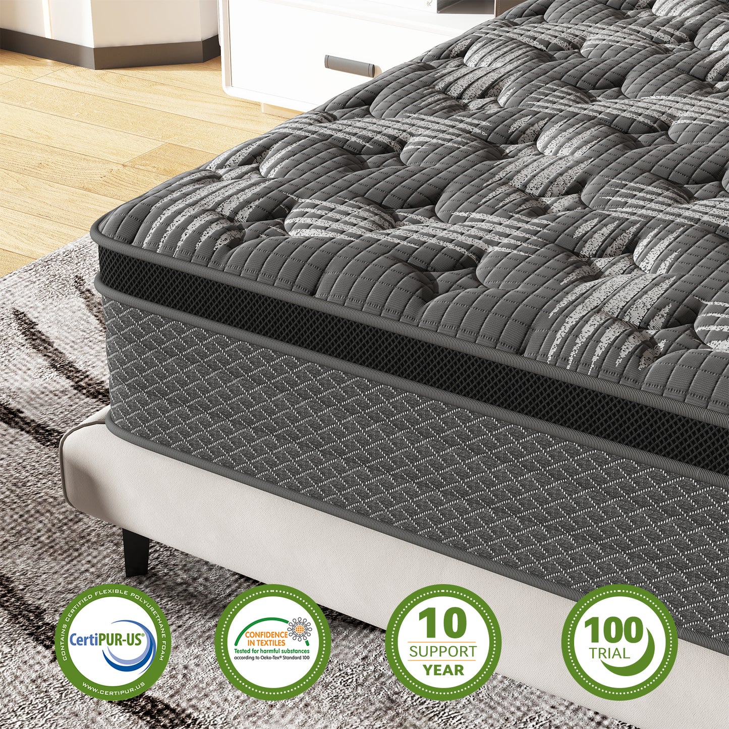 Nisien 10 Inch Innerspring Hybrid Mattress in a Box, 7-Zone Support Cool Full Bed Mattress 100-Night Trial